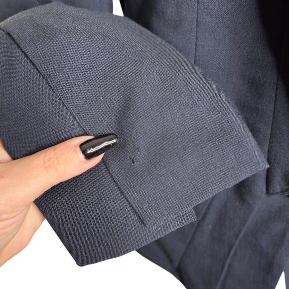 A.L.C. Mohair Silk Cropped One Button Tuxedo Blazer Jacket 2013 Navy Blue 8 - Picture 4 of 7
